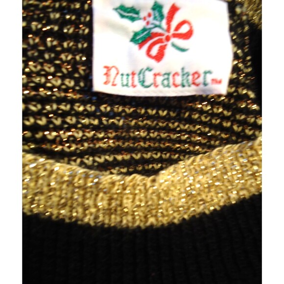 VINTAGE holiday Christmas GOLD SPARKLE GLITTER spotted LEOPARD long SWEATER sz M - Picture 4 of 7